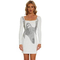 Ghost T- Shirt White Mottled Ghost T- Shirt Long Sleeve Square Neck Bodycon Velvet Dress by ZUXUMI