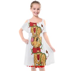 Giraffe T- Shirt Cute Giraffe T- Shirt Kids  Cut Out Shoulders Chiffon Dress by ZUXUMI