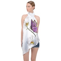 Butterfly Art T- Shirtbutterfly T- Shirt (2) Halter Asymmetric Satin Top