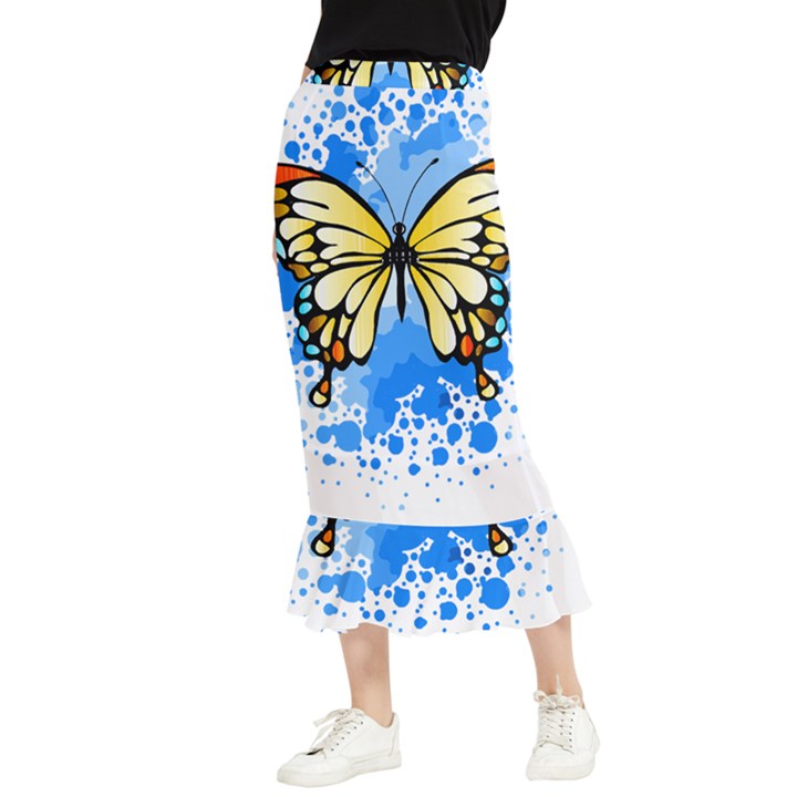 Butterfly Art T- Shirtbutterfly T- Shirt Maxi Fishtail Chiffon Skirt