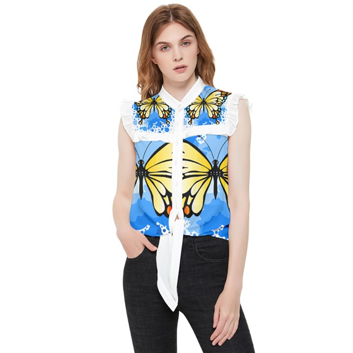 Butterfly Art T- Shirtbutterfly T- Shirt Frill Detail Shirt