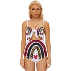 Glitter T- Shirt Glitter Rainbow Hearts T- Shirt Knot Front One-piece Swimsuit by ZUXUMI