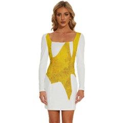 Gold Star T- Shirt Watercolor Gold Star T- Shirt Long Sleeve Square Neck Bodycon Velvet Dress by ZUXUMI