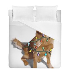 Golden Retriever Dog T- Shirt Golden Retriever Dog Santa Christmas Tree Lights Xmas T- Shirt Duvet Cover Double Side (full/ Double Size) by ZUXUMI