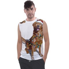 Golden Retriever Dog T- Shirt Golden Retriever Dog Santa Christmas Tree Lights Xmas T- Shirt Men s Regular Tank Top