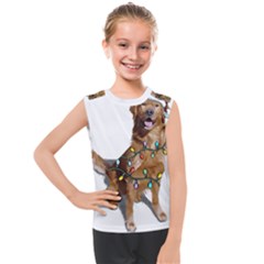 Golden Retriever Dog T- Shirt Golden Retriever Dog Santa Christmas Tree Lights Xmas T- Shirt Kids  Mesh Tank Top