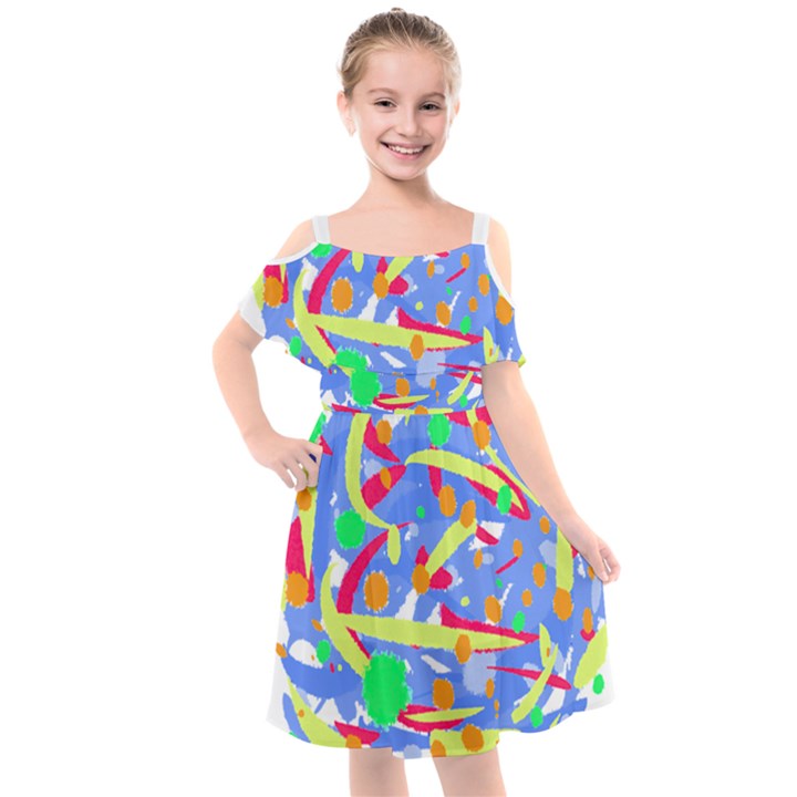 Abstact Pattern T- Shirt Abstact Pattern T- Shirt Kids  Cut Out Shoulders Chiffon Dress