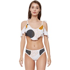 Abstract Circle Pattern T- Shirt Abstract Circle Pattern 3 Ruffle Edge Tie Up Bikini Set	