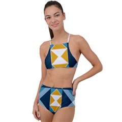 Abstract Pattern T- Shirt Hourglass Pattern  Sunburst Tones Abstract  Blue And Gold  Soft Furnishing Halter Tankini Set by EnriqueJohnson