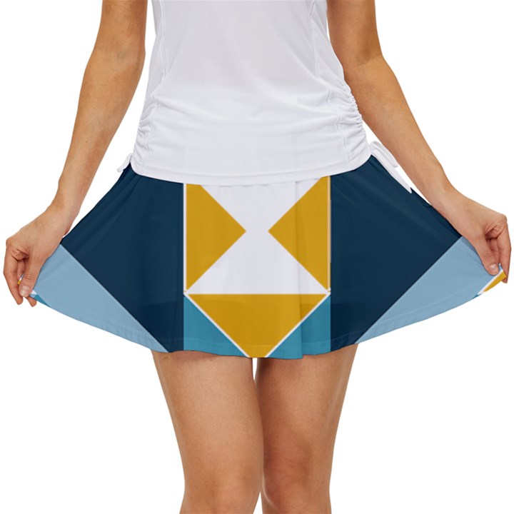 Abstract Pattern T- Shirt Hourglass Pattern  Sunburst Tones Abstract  Blue And Gold  Soft Furnishing Women s Skort