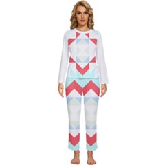 Abstract Pattern T- Shirt Hourglass Pattern  Urban Tones Abstract  Blue And Red  Soft Furnishings 4 Womens  Long Sleeve Lightweight Pajamas Set