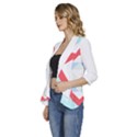 Abstract Pattern T- Shirt Hourglass Pattern  Urban Tones Abstract  Blue And Red  Soft Furnishings 4 Women s 3/4 Sleeve Ruffle Edge Open Front Jacket View2