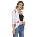 Abstract Pattern T- Shirt Hourglass Pattern  Urban Tones Abstract  Blue And Red  Soft Furnishings 4 Women s 3/4 Sleeve Ruffle Edge Open Front Jacket View3