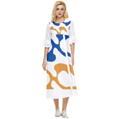 Abstract Swirl Gold And Blue Pattern T- Shirt Abstract Swirl Gold And Blue Pattern T- Shirt Double Cuff Midi Dress