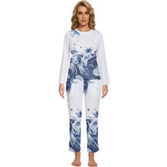 Abstract T- Shirt Abstract Colourful Aesthetic Beautiful Dream Love Romantic Design Vintage Sea Blue Womens  Long Sleeve Lightweight Pajamas Set