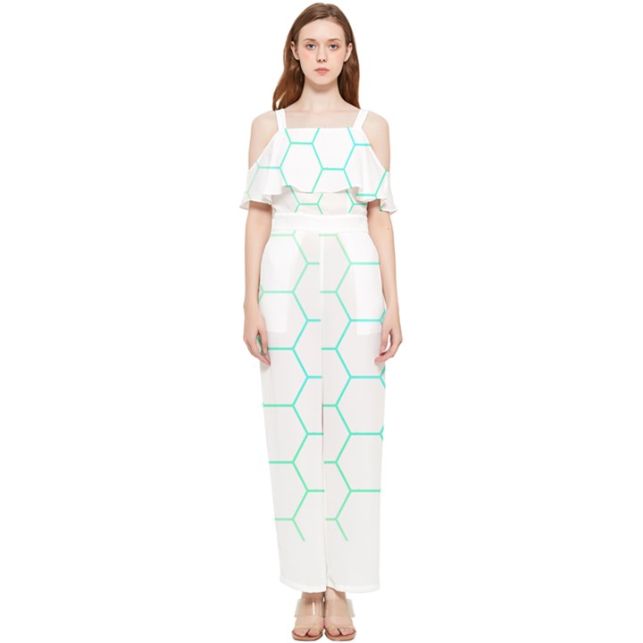 Abstract T- Shirt Honeycomb Pattern 4 Draped Sleeveless Chiffon Jumpsuit