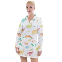 Animals Dinosaurs T-rex Pattern Women s Long Sleeve Casual Dress by Pakjumat