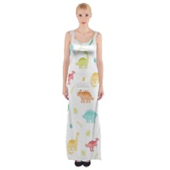 Animals Dinosaurs T-rex Pattern Thigh Split Maxi Dress by Pakjumat