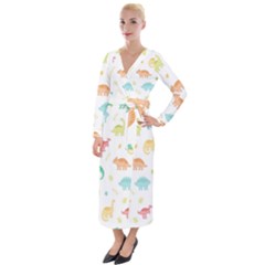 Animals Dinosaurs T-rex Pattern Velvet Maxi Wrap Dress by Pakjumat