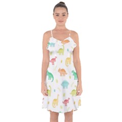 Animals Dinosaurs T-rex Pattern Ruffle Detail Chiffon Dress by Pakjumat