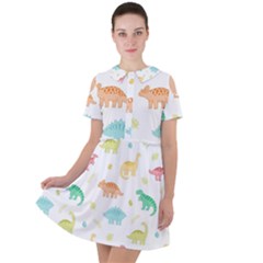 Animals Dinosaurs T-rex Pattern Short Sleeve Shoulder Cut Out Dress  by Pakjumat