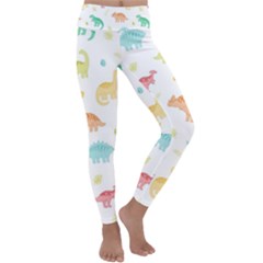 Animals Dinosaurs T-rex Pattern Kids  Lightweight Velour Classic Yoga Leggings by Pakjumat