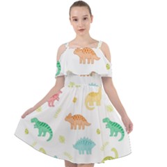 Animals Dinosaurs T-rex Pattern Cut Out Shoulders Chiffon Dress by Pakjumat