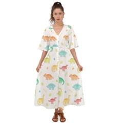 Animals Dinosaurs T-rex Pattern Kimono Sleeve Boho Dress by Pakjumat