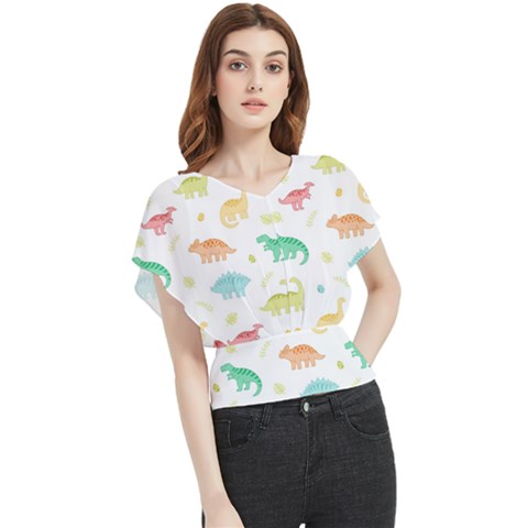 Animals Dinosaurs T-rex Pattern Butterfly Chiffon Blouse by Pakjumat