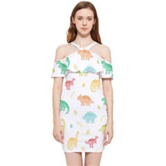 Animals Dinosaurs T-rex Pattern Shoulder Frill Bodycon Summer Dress by Pakjumat