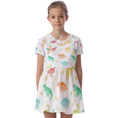 Animals Dinosaurs T-rex Pattern Kids  Short Sleeve Pinafore Style Dress by Pakjumat