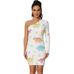 Animals Dinosaurs T-rex Pattern Long Sleeve One Shoulder Mini Dress by Pakjumat