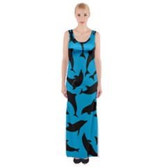 Dolphin Silhouette Pattern Thigh Split Maxi Dress by Pakjumat