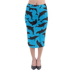 Dolphin Silhouette Pattern Midi Pencil Skirt