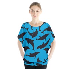 Dolphin Silhouette Pattern Batwing Chiffon Blouse