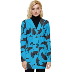 Dolphin Silhouette Pattern Button Up Hooded Coat 