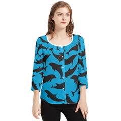 Dolphin Silhouette Pattern Chiffon Quarter Sleeve Blouse