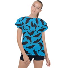 Dolphin Silhouette Pattern Ruffle Collar Chiffon Blouse