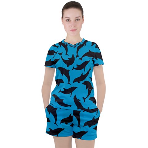 Dolphin Silhouette Pattern Women s T-shirt And Shorts Set by Pakjumat