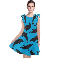 Dolphin Silhouette Pattern Tie Up Tunic Dress