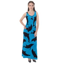 Dolphin Silhouette Pattern Sleeveless Velour Maxi Dress