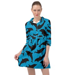 Dolphin Silhouette Pattern Mini Skater Shirt Dress by Pakjumat