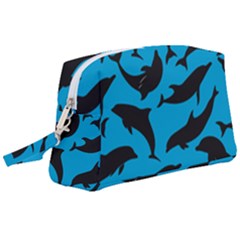 Dolphin Silhouette Pattern Wristlet Pouch Bag (large) by Pakjumat