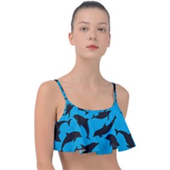 Dolphin Silhouette Pattern Frill Bikini Top