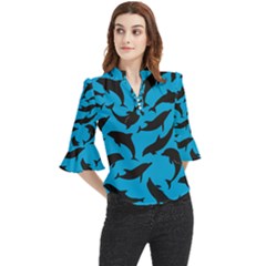 Dolphin Silhouette Pattern Loose Horn Sleeve Chiffon Blouse