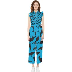 Dolphin Silhouette Pattern Women s Frill Top Chiffon Jumpsuit by Pakjumat