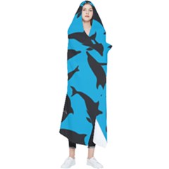 Dolphin Silhouette Pattern Wearable Blanket by Pakjumat