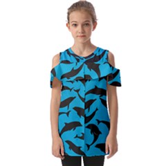 Dolphin Silhouette Pattern Fold Over Open Sleeve Top by Pakjumat