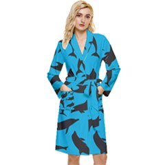 Dolphin Silhouette Pattern Long Sleeve Velvet Robe