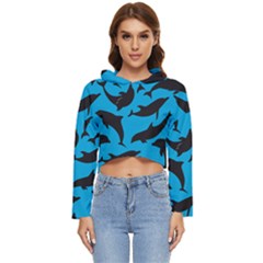 Dolphin Silhouette Pattern Women s Lightweight Cropped Hoodie